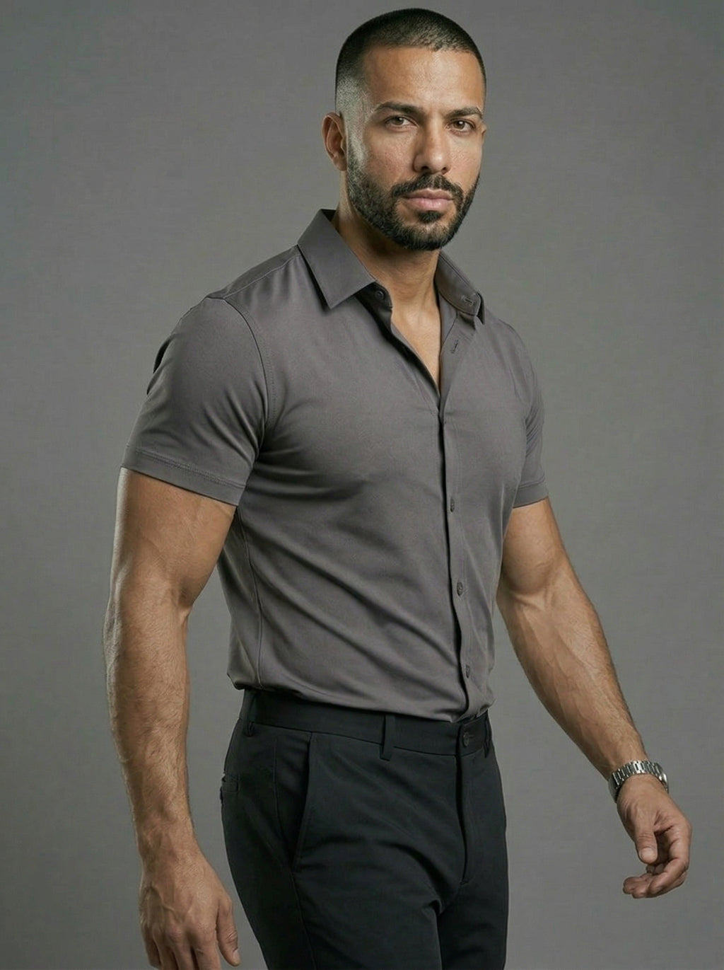 Short Sleeve Muscle Dress Shirt - Stretch Fit